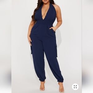 Fashion Nova Deep Blue Halter Jumpsuit